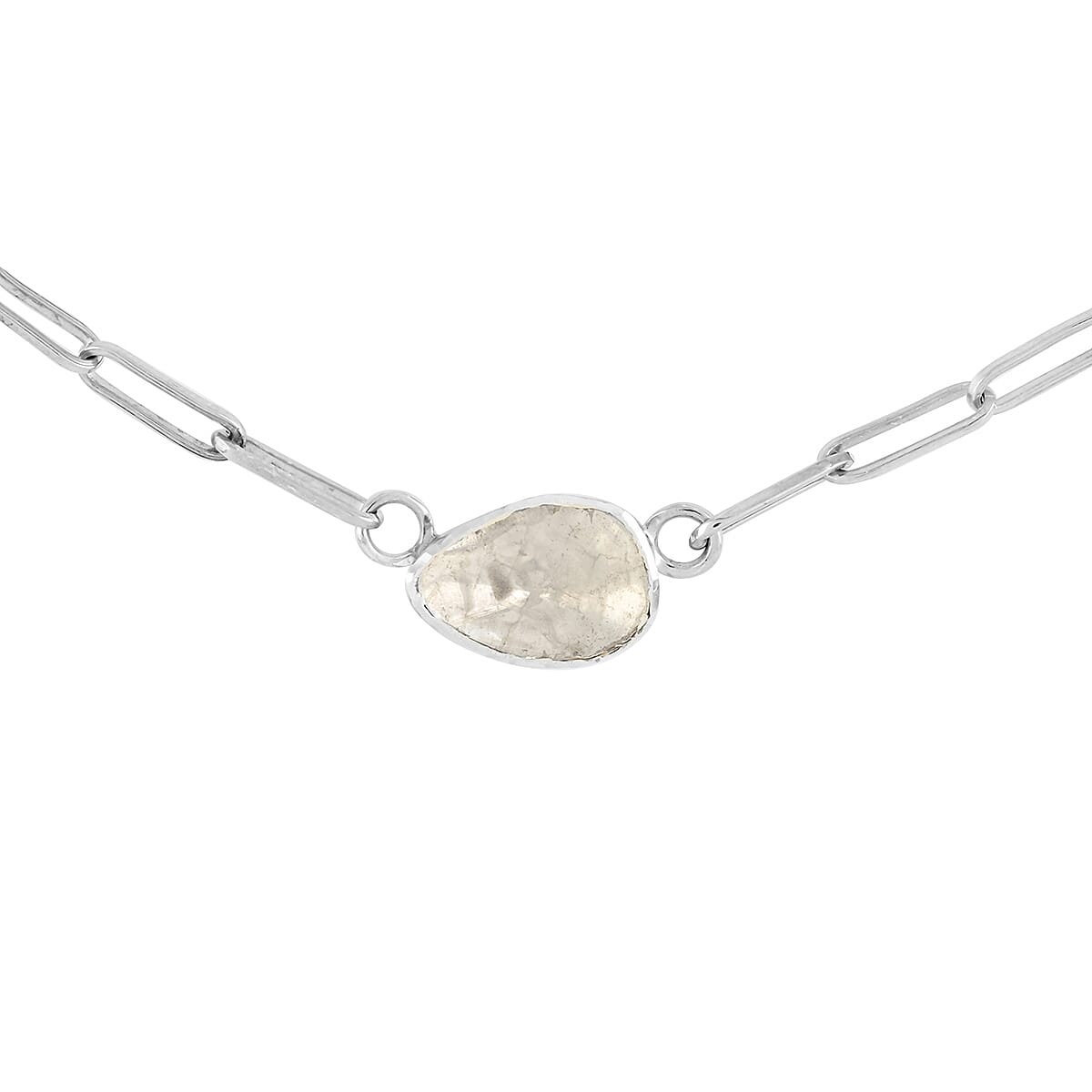 Polki Diamond Paper Clip Chain Necklace 18 Inches in Rhodium Over Sterling Silver 1.00 ctw