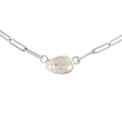 Polki Diamond Paper Clip Chain Necklace 18 Inches in Rhodium Over Sterling Silver 1.00 ctw