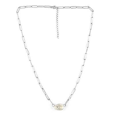 Polki Diamond Paper Clip Chain Necklace 18 Inches in Rhodium Over Sterling Silver 1.00 ctw