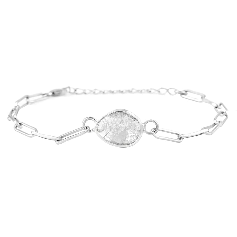 Polki Diamond Paper Clip Chain Bracelet in Rhodium Over Sterling Silver (7.00 In) 1.00 ctw