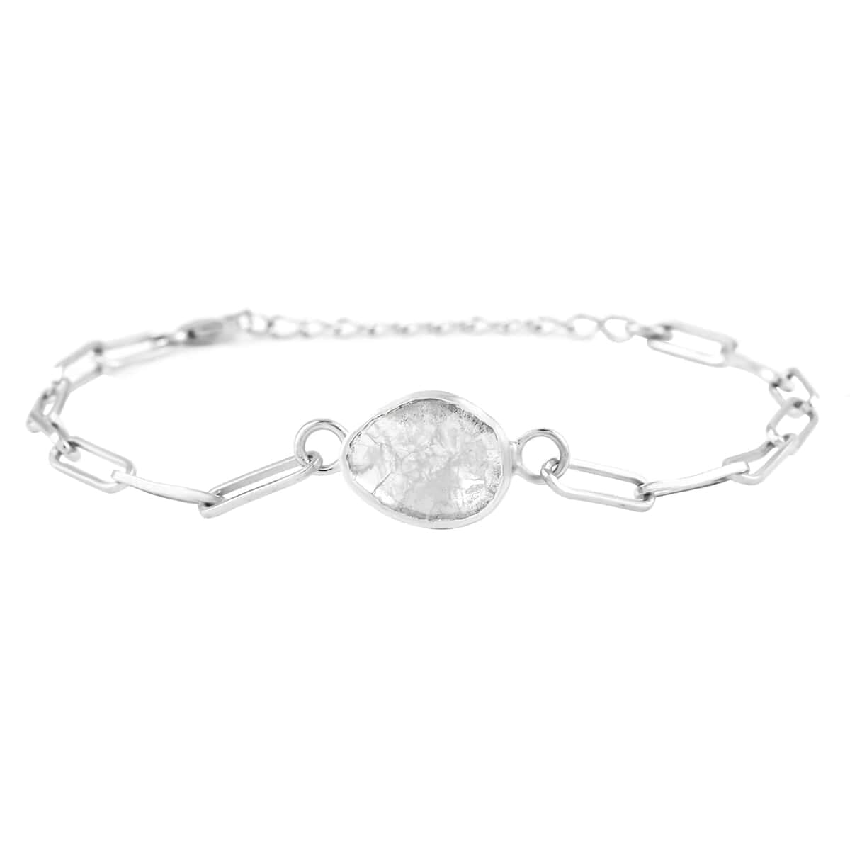 Polki Diamond Paper Clip Chain Bracelet in Rhodium Over Sterling Silver (7.00 In) 1.00 ctw image number 0