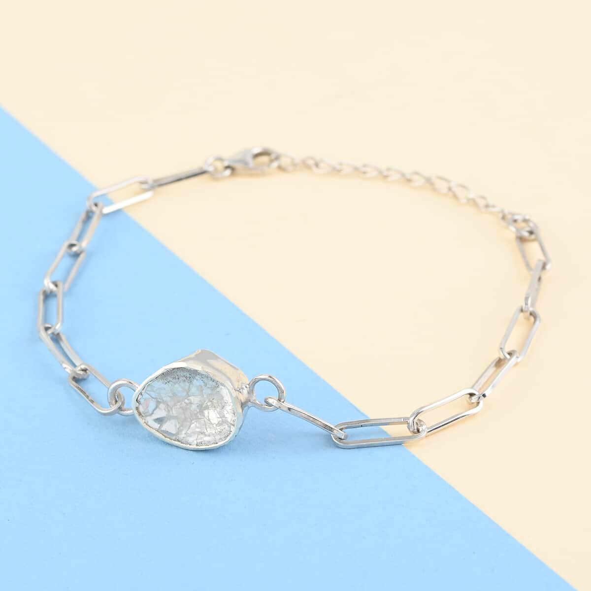 Polki Diamond Paper Clip Chain Bracelet in Rhodium Over Sterling Silver (7.00 In) 1.00 ctw image number 1