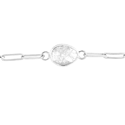 Polki Diamond Paper Clip Chain Bracelet in Rhodium Over Sterling Silver (7.00 In) 1.00 ctw