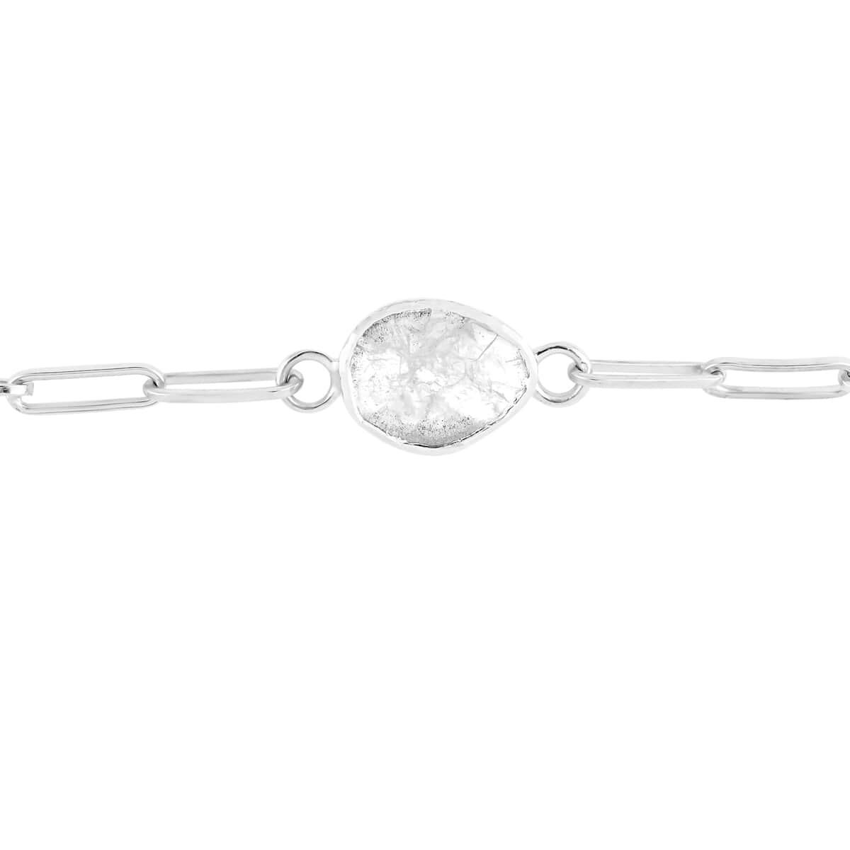 Polki Diamond Paper Clip Chain Bracelet in Rhodium Over Sterling Silver (7.00 In) 1.00 ctw image number 2