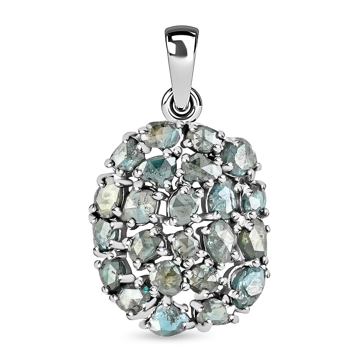 Rose Cut Blue Diamond Pendant in Rhodium Over Sterling Silver 2.50 ctw image number 0