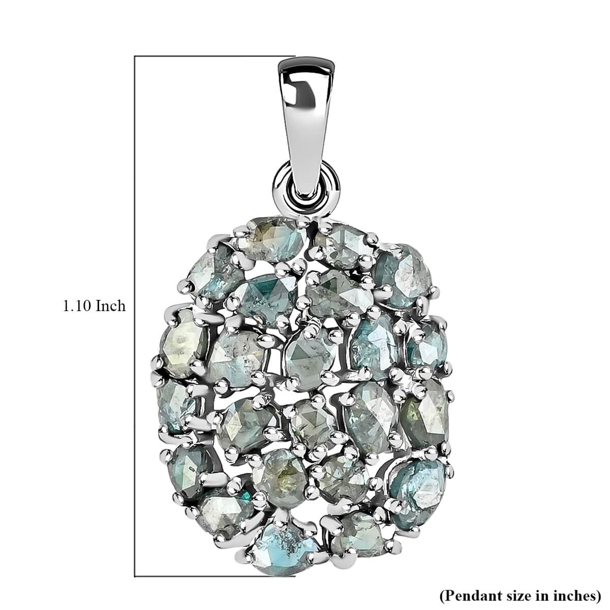 Rose Cut Blue Diamond Pendant in Rhodium Over Sterling Silver 2.50 ctw image number 4