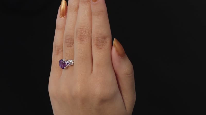 Amethyst and Simulated Amethyst Color Diamond 1.80 ctw Ring in Sterling Silver