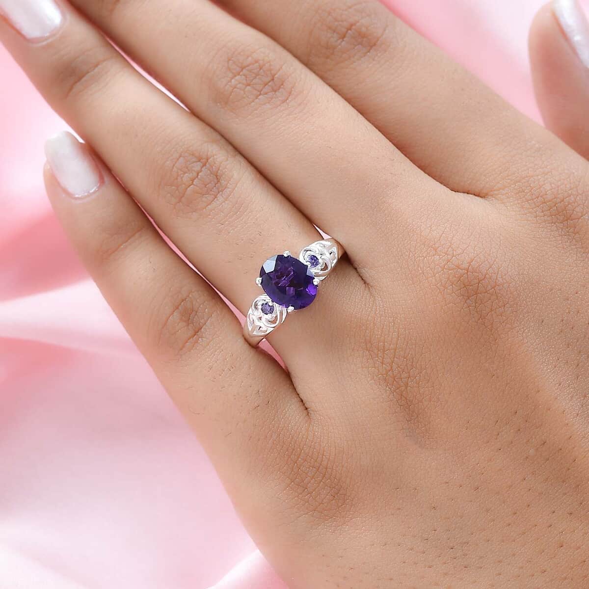 Amethyst and Simulated Amethyst Diamond Ring in Sterling Silver (Size 9.0) 1.75 ctw image number 1