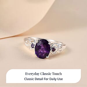 Amethyst and Simulated Amethyst Color Diamond 1.80 ctw Ring in Sterling Silver (Size 10.0)