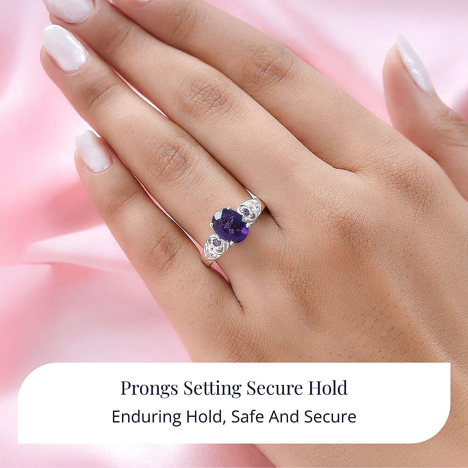 Amethyst and Simulated Amethyst Color Diamond 1.80 ctw Ring in Sterling Silver (Size 10.0)