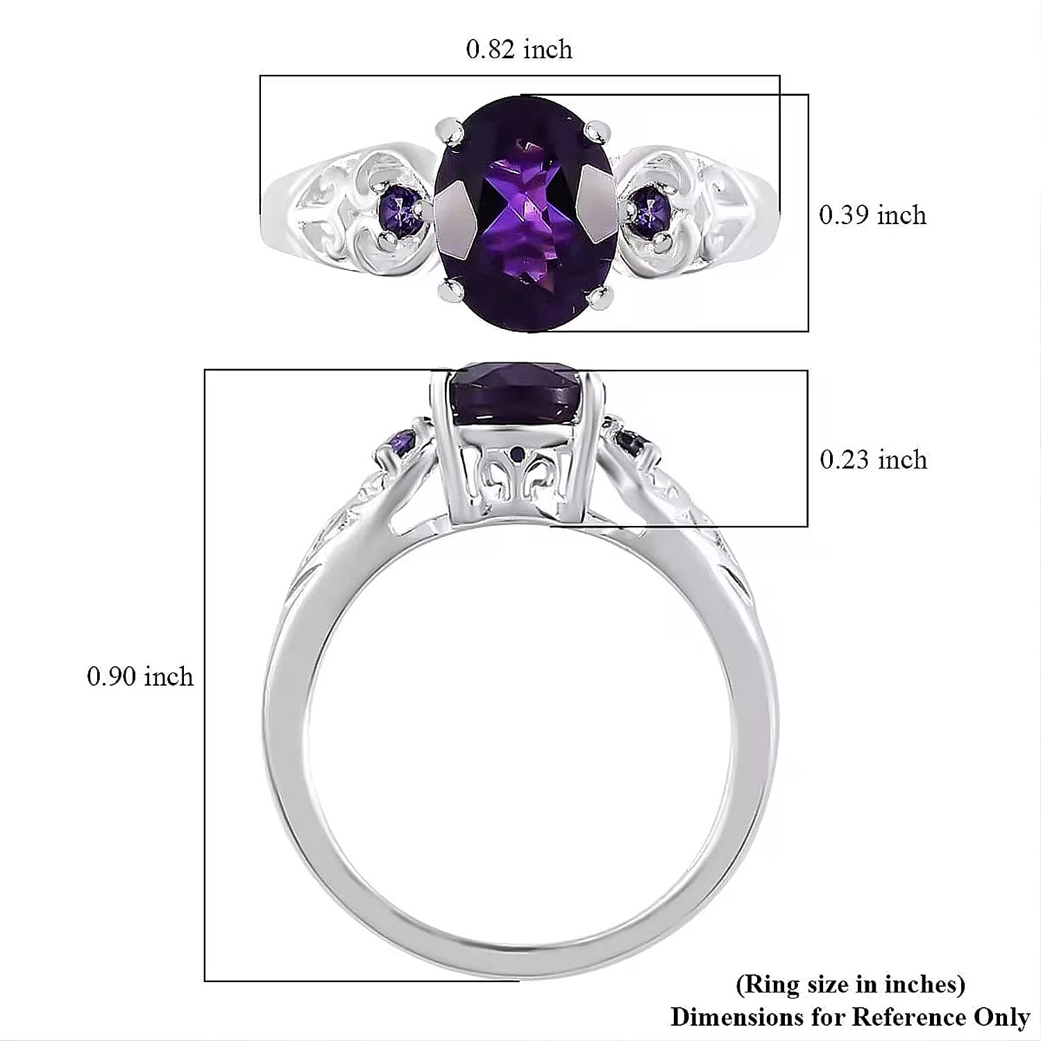 Amethyst and Simulated Amethyst Color Diamond 1.80 ctw Ring in Sterling Silver (Size 10.0)