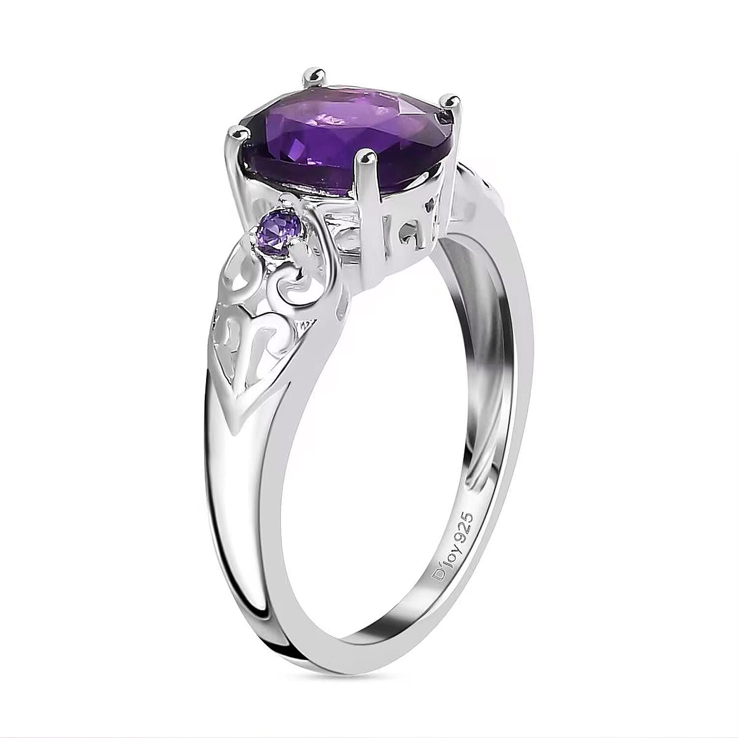 Amethyst and Simulated Amethyst Color Diamond 1.80 ctw Ring in Sterling Silver (Size 10.0)
