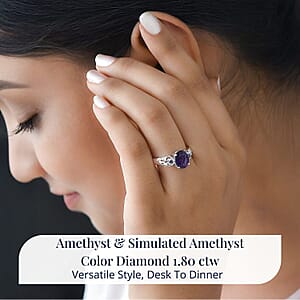 D'Joy Amethyst and Simulated Amethyst Color Diamond 1.80 ctw Ring in Sterling Silver (Size 6.0) 