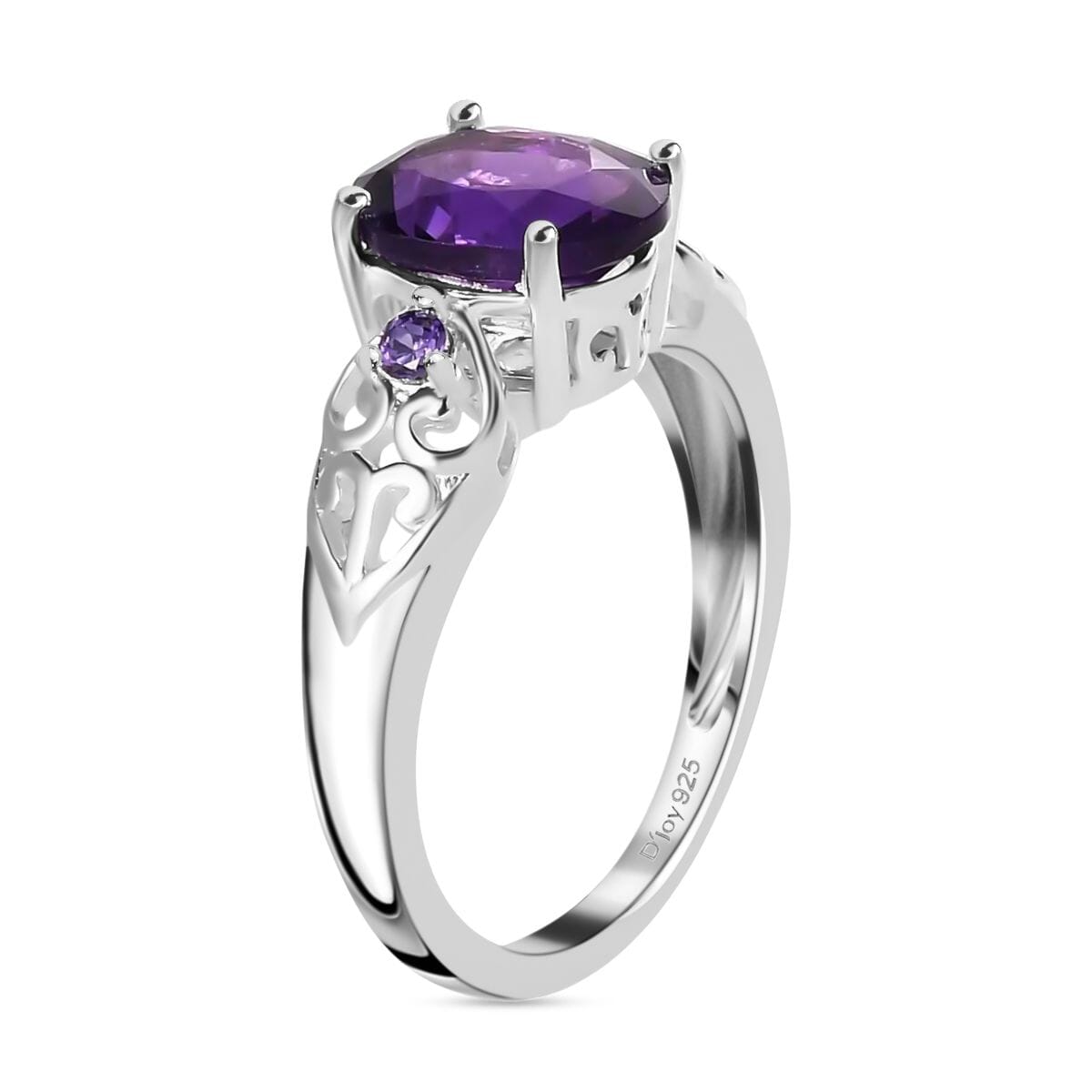 D'Joy Amethyst and Simulated Amethyst Color Diamond 1.80 ctw Ring in Sterling Silver (Size 6.0)  image number 6