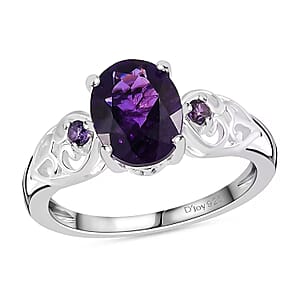 D'Joy Amethyst and Simulated Amethyst Diamond 1.80 ctw Ring in Sterling Silver (Size 7.0)