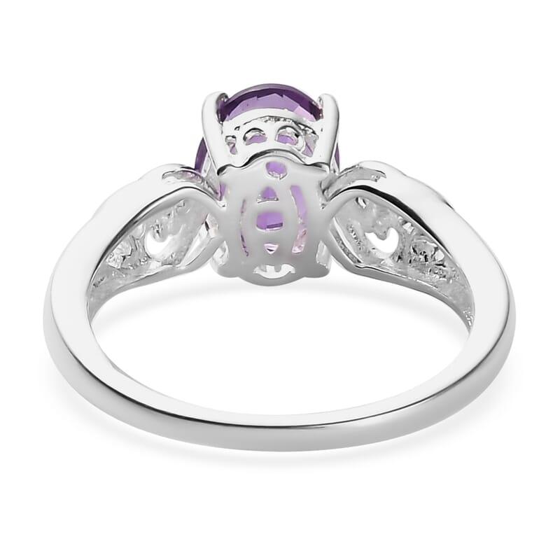 D'Joy Amethyst and Simulated Amethyst Diamond 1.80 ctw Ring in Sterling Silver (Size 7.0)