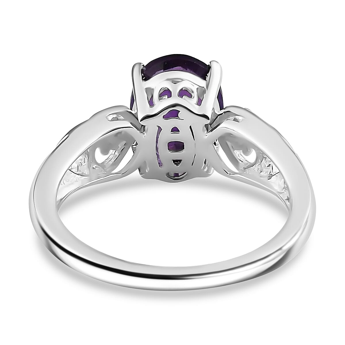D'Joy Amethyst and Simulated Amethyst Diamond 1.80 ctw Ring in Sterling Silver (Size 7.0)
