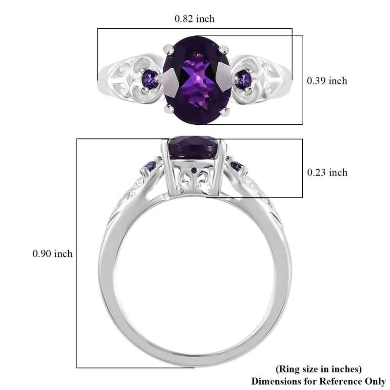 D'Joy Amethyst and Simulated Amethyst Diamond 1.80 ctw Ring in Sterling Silver (Size 7.0)