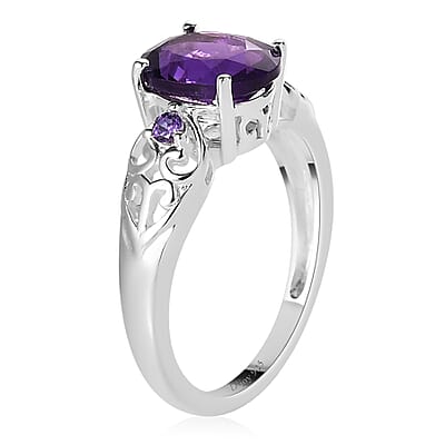 D'Joy African Amethyst and Simulated Amethyst Diamond 1.80 ctw Ring in Sterling Silver (Size 8.0)