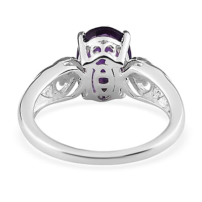 D'Joy African Amethyst and Simulated Amethyst Diamond 1.80 ctw Ring in Sterling Silver (Size 8.0)