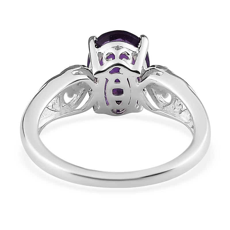 D'Joy African Amethyst and Simulated Amethyst Diamond 1.80 ctw Ring in Sterling Silver (Size 8.0)