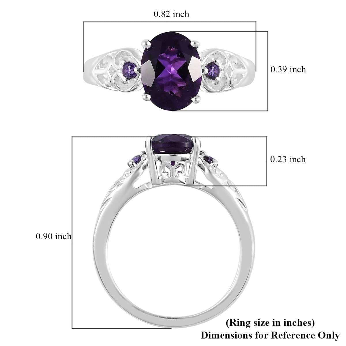 Amethyst and Simulated Amethyst Diamond 1.80 ctw Ring in Sterling Silver (Size 8.0) image number 8