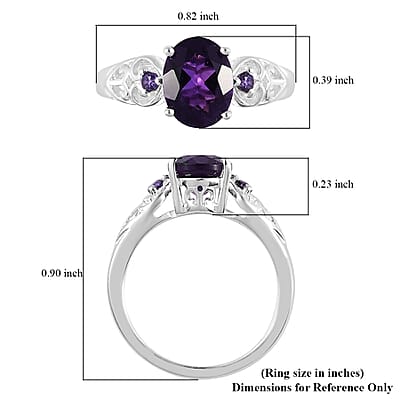 D'Joy African Amethyst and Simulated Amethyst Diamond 1.80 ctw Ring in Sterling Silver (Size 8.0)