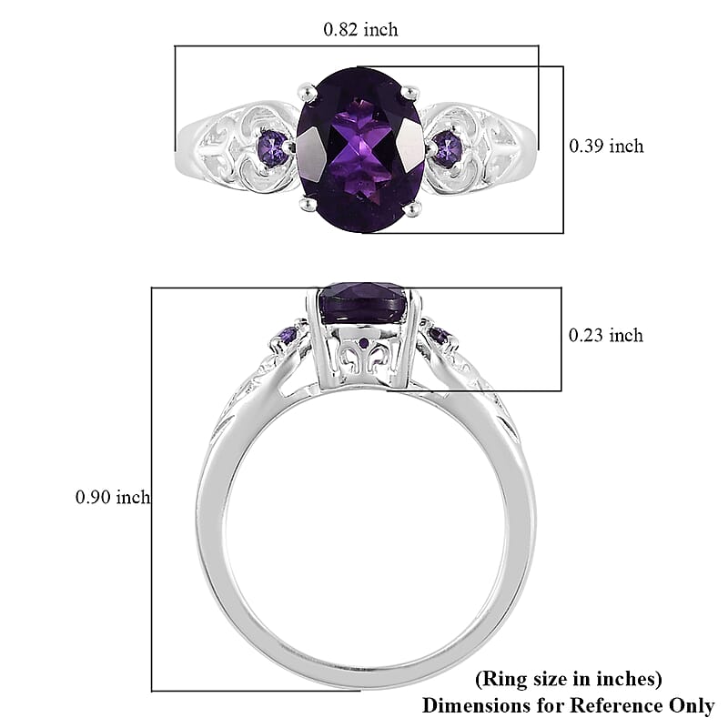 D'Joy African Amethyst and Simulated Amethyst Diamond 1.80 ctw Ring in Sterling Silver (Size 8.0)