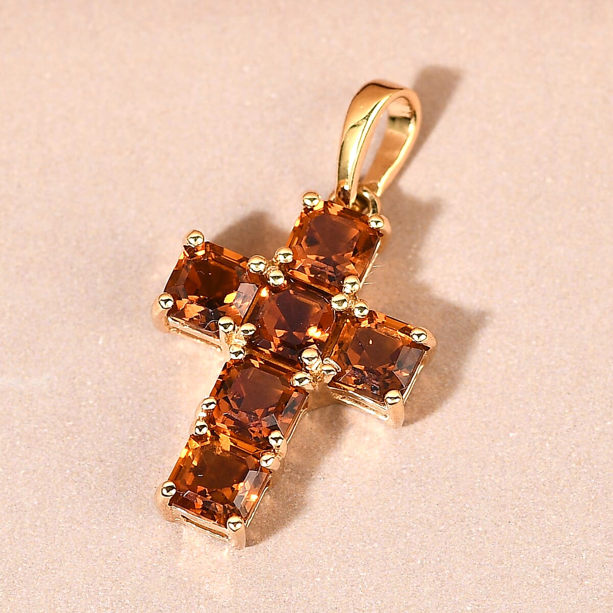 Santa Ana Madeira Citrine Cross Pendant in 14K Yellow Gold Over Sterling Silver 1.80 ctw image number 1