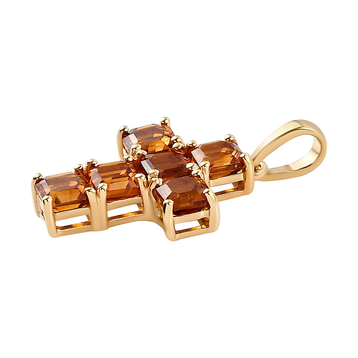 Santa Ana Madeira Citrine Cross Pendant in 14K Yellow Gold Over Sterling Silver 1.80 ctw image number 2