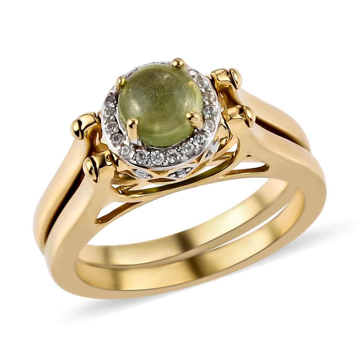 American Natural Arizona Peridot and Natural White Zircon Reversible Ring in Vermeil Yellow Gold Over Sterling Silver (Size 5.0) 2.35 ctw image number 0