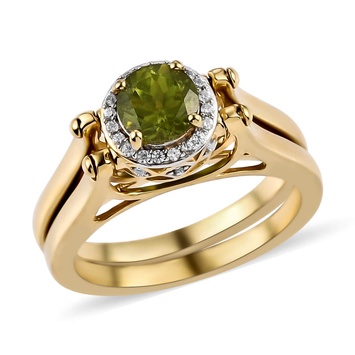 American Natural Arizona Peridot and Natural White Zircon Reversible Ring in Vermeil Yellow Gold Over Sterling Silver (Size 5.0) 2.35 ctw image number 3