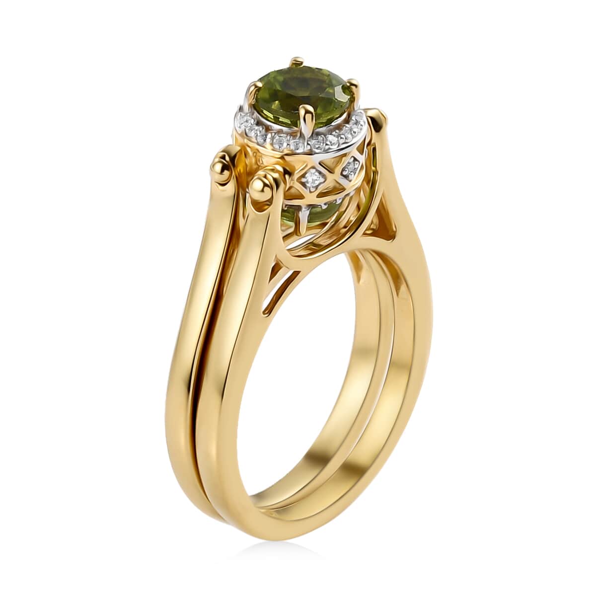 American Natural Arizona Peridot and Natural White Zircon Reversible Ring in Vermeil Yellow Gold Over Sterling Silver (Size 5.0) 2.35 ctw image number 4