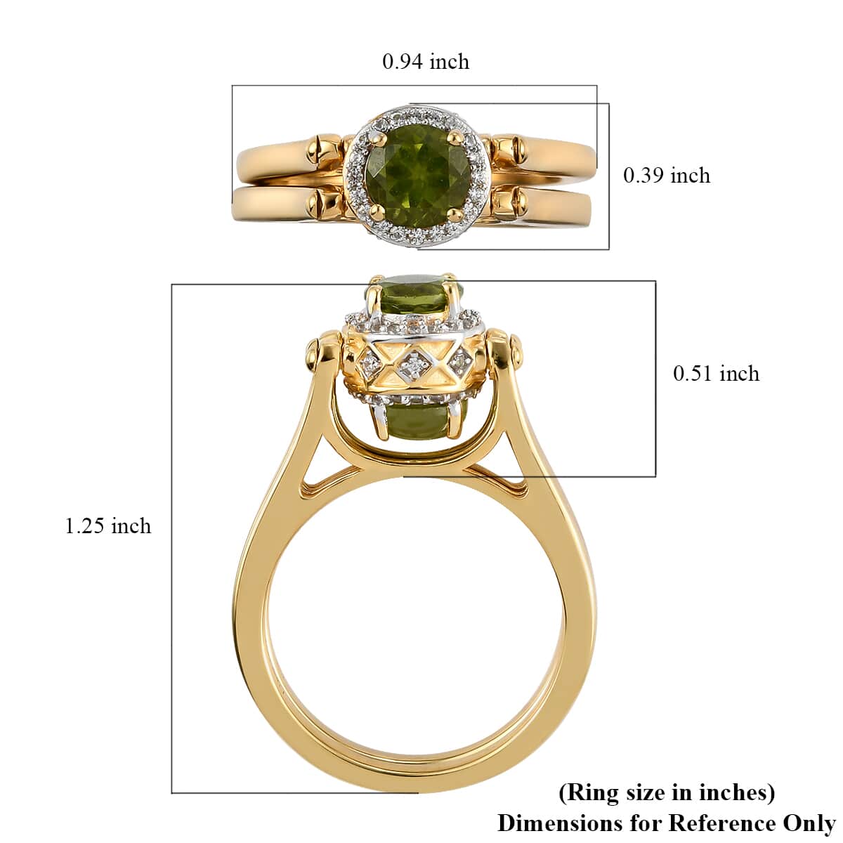 American Natural Arizona Peridot and Natural White Zircon Reversible Ring in Vermeil Yellow Gold Over Sterling Silver (Size 5.0) 2.35 ctw image number 5