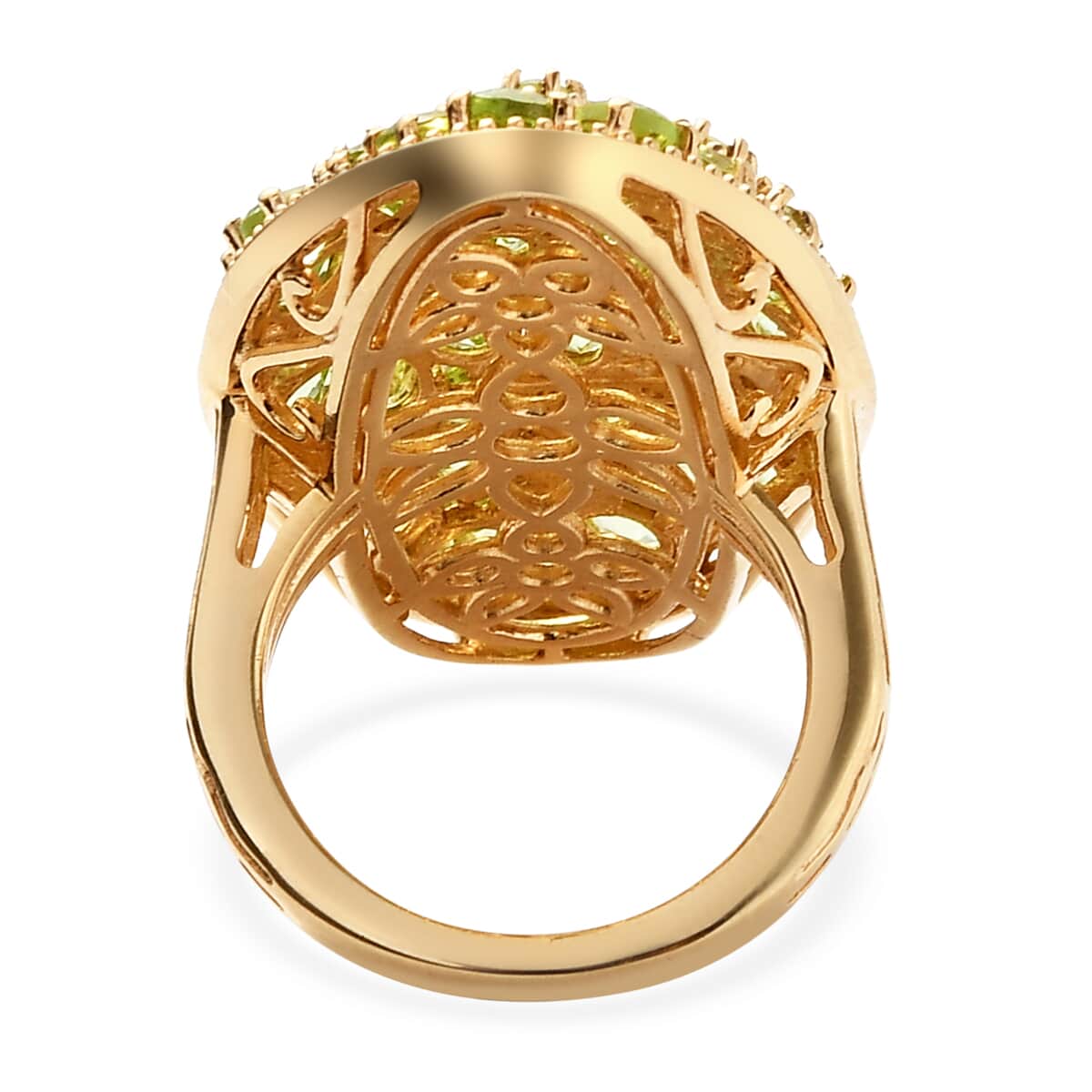 American Natural Arizona Peridot and Natural White Zircon Elongated Floral Ring in Vermeil Yellow Gold Over Sterling Silver (Size 6.0) 9.75 Grams 6.35 ctw image number 4