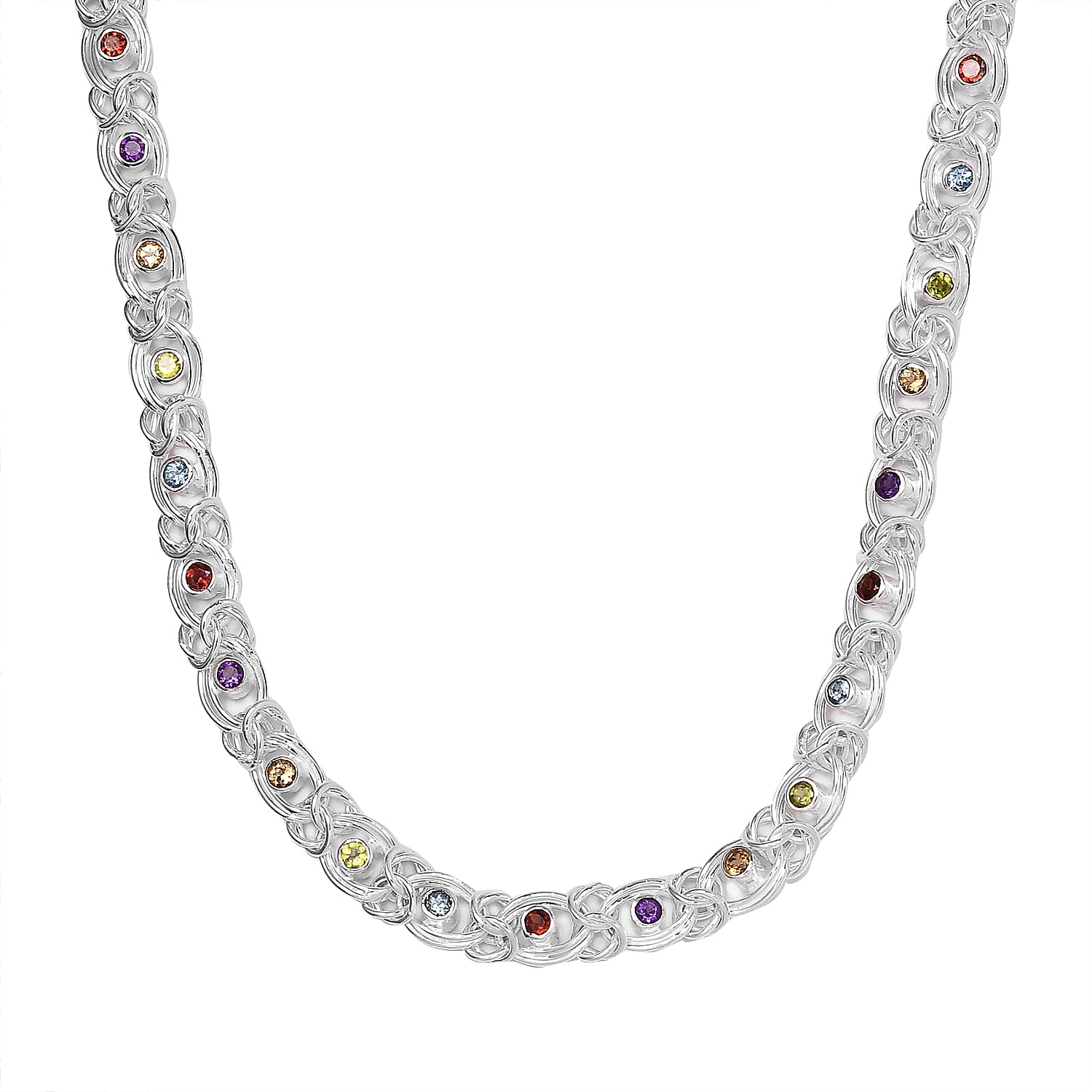 Multi Gemstone 5.50 ctw Necklace in Sterling Silver 20 Inches 