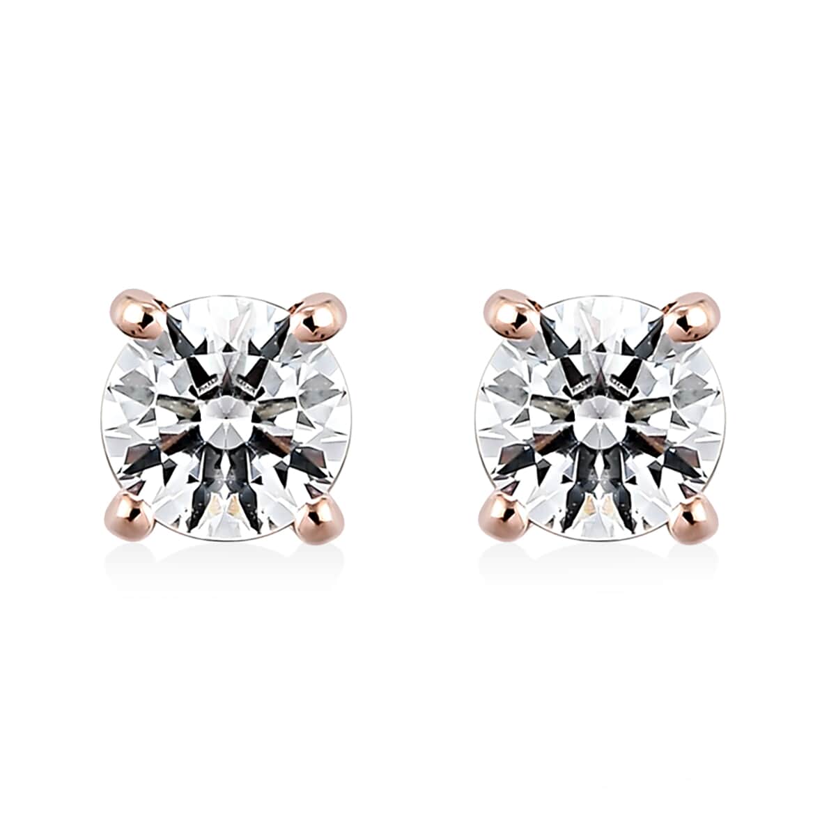 Made with Finest CZ Solitaire Stud Earrings in 14K Rose Gold Over Sterling Silver 0.90 ctw image number 0