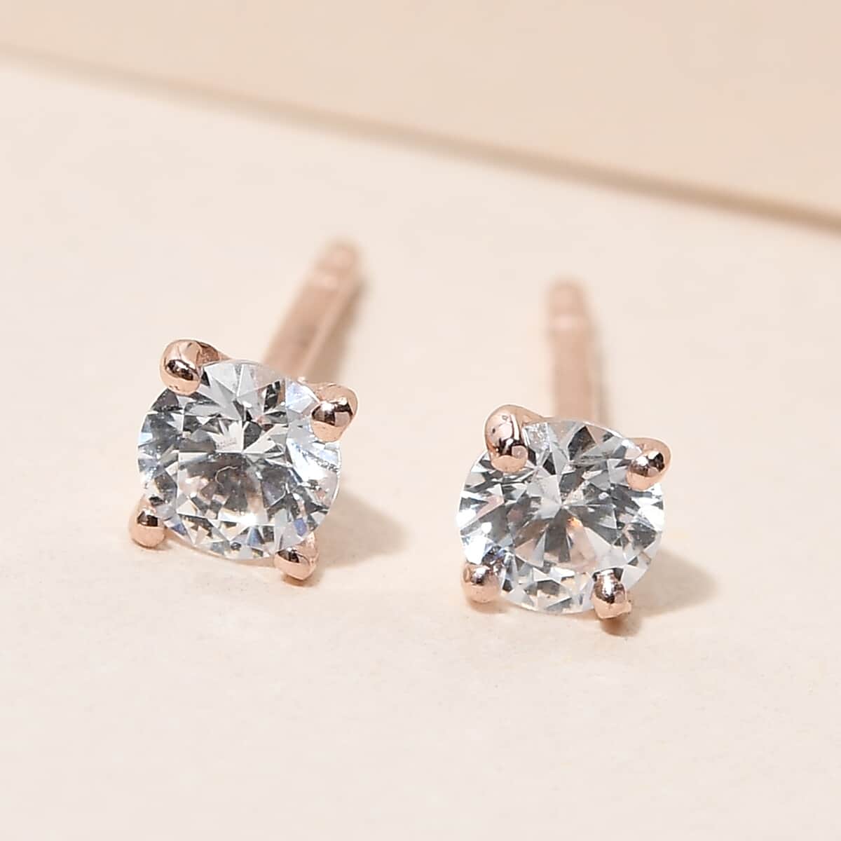 Made with Finest CZ Solitaire Stud Earrings in 14K Rose Gold Over Sterling Silver 0.90 ctw image number 1