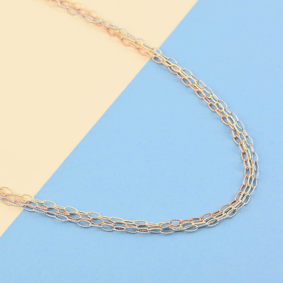 14K YRG Over and Sterling Silver 2.2mm Tri-Layered Necklace 20 Inches 7.6 Grams image number 1