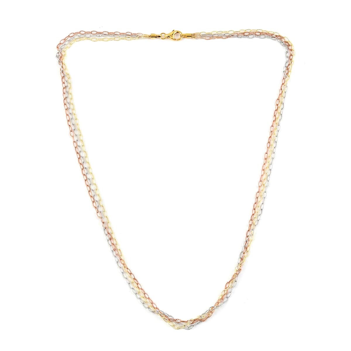 14K YRG Over and Sterling Silver 2.2mm Tri-Layered Necklace 20 Inches 7.6 Grams image number 2