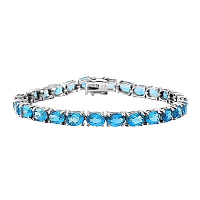 London Blue Topaz 21.60 ctw Tennis Bracelet in Platinum Over Sterling Silver (6.50 In)