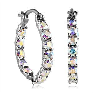 J Francis Embellished with Aurora Borealis Color Crystal by Swarovski Hoop Earrings in Stainless Steel