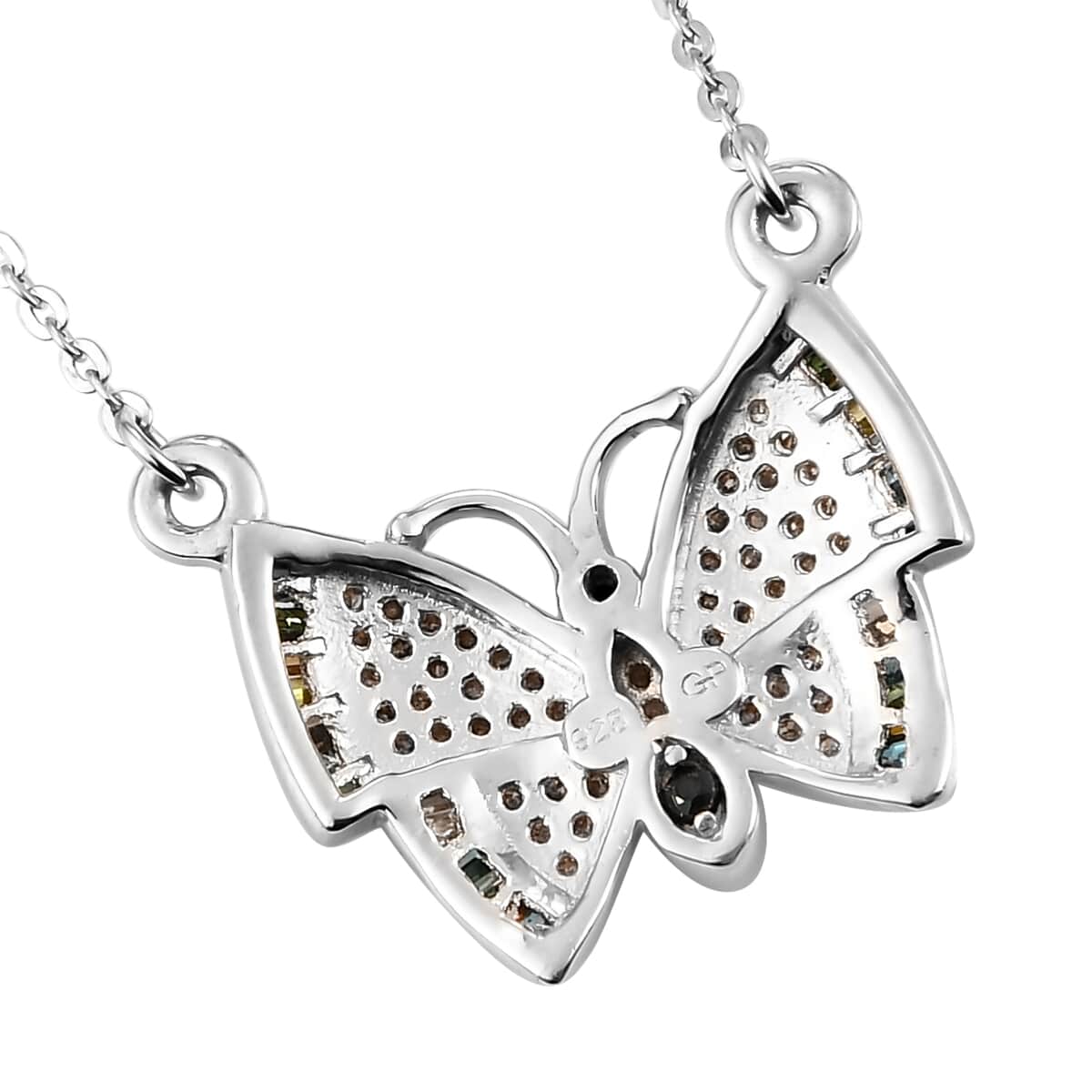 GP Italian Garden Collection Multi Diamond Cluster Butterfly Necklace 20 Inches in Vermeil Yellow Gold and Platinum Over Sterling Silver 0.50 ctw image number 4