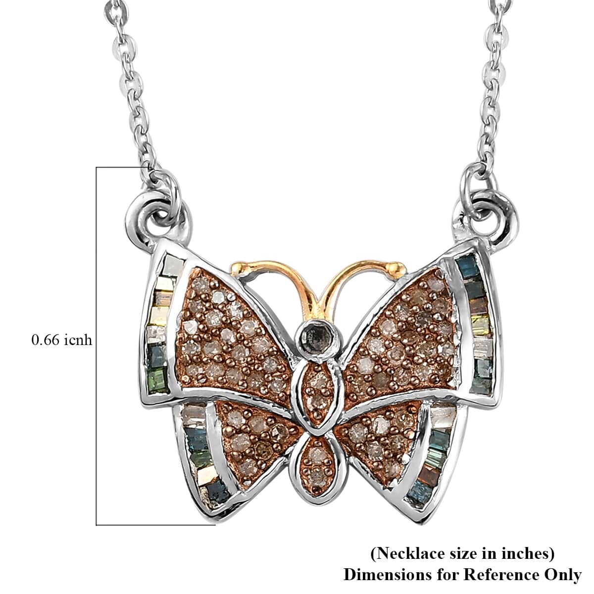 GP Italian Garden Collection Multi Diamond Cluster Butterfly Necklace 20 Inches in Vermeil Yellow Gold and Platinum Over Sterling Silver 0.50 ctw image number 6