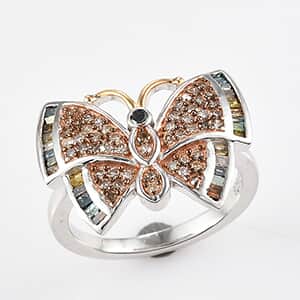 GP Italian Garden Collection Multi Diamond Butterfly Ring , Multi Diamond Ring ,Vermeil YG and Platinum Over Sterling Silver Ring 0.50 ctw