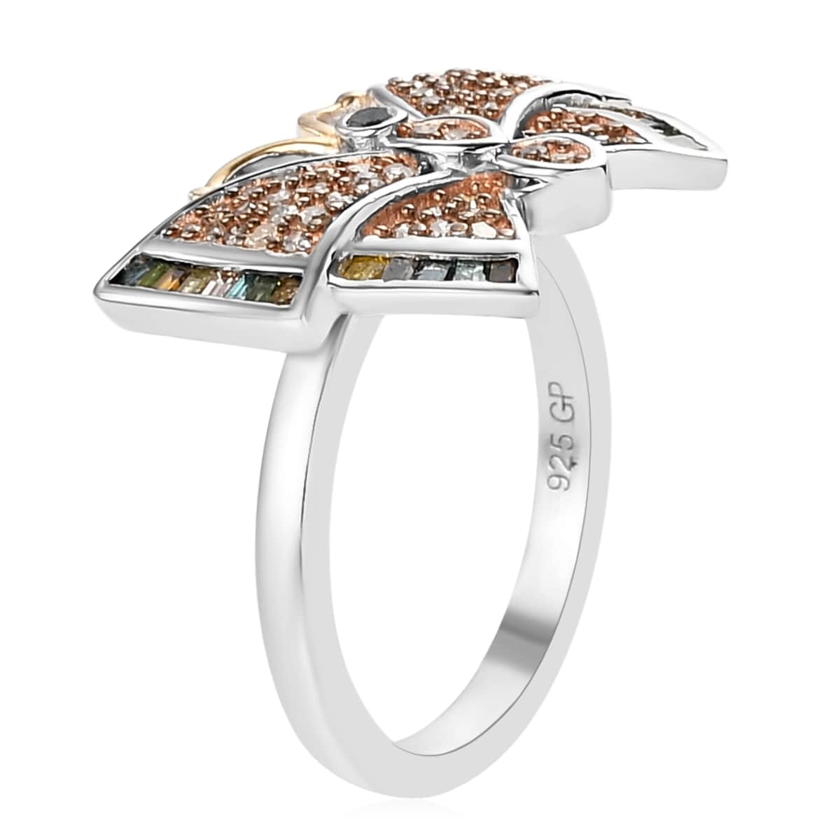 GP Italian Garden Collection Multi Diamond Butterfly Ring in Vermeil Yellow Gold and Platinum Over Sterling Silver (Size 10.0) 0.50 ctw image number 3