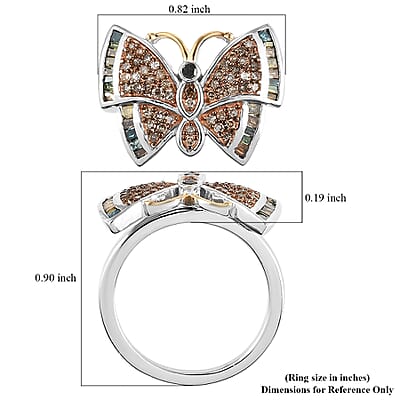 GP Italian Garden Collection Multi Diamond 0.50 ctw Butterfly Ring , Multi Diamond Ring ,Vermeil YG and Platinum Over Sterling Silver Ring (Size 10.00)