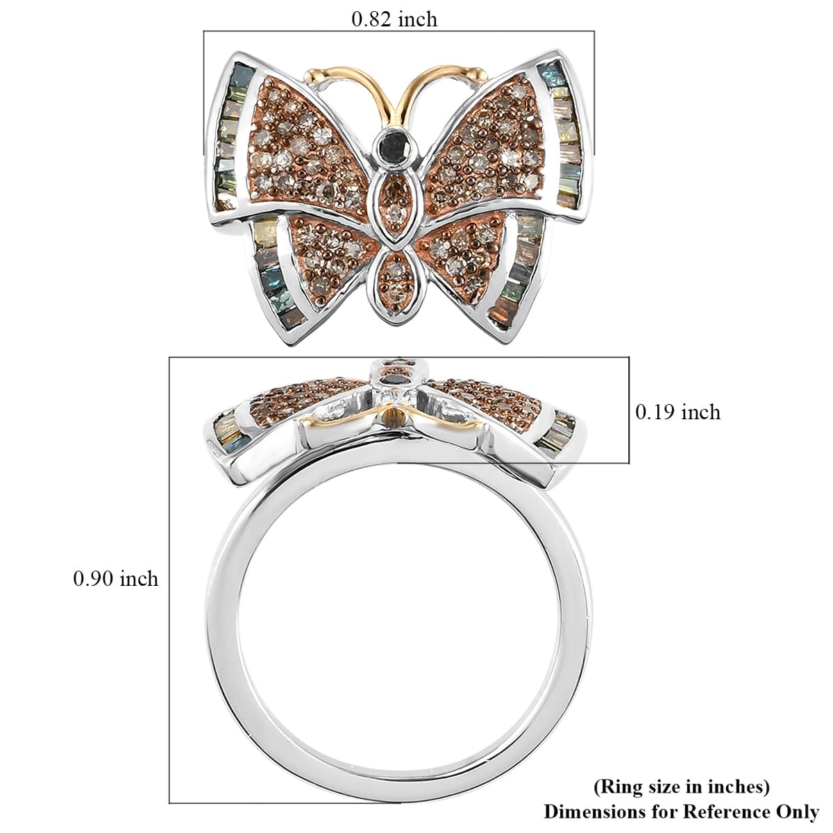 GP Italian Garden Collection Multi Diamond Butterfly Ring in Vermeil Yellow Gold and Platinum Over Sterling Silver (Size 10.0) 0.50 ctw image number 5