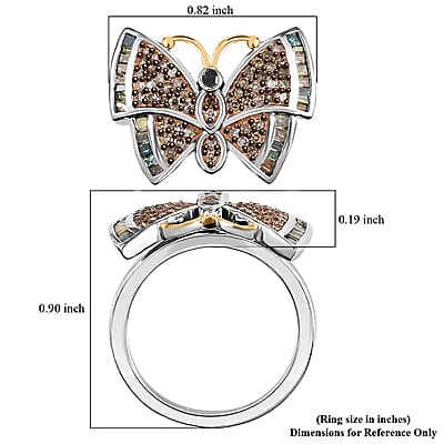 GP Italian Garden Collection Multi Diamond 0.50 ctw Butterfly Ring , Multi Diamond Ring ,Vermeil YG and Platinum Over Sterling Silver Ring (Size 10.00)