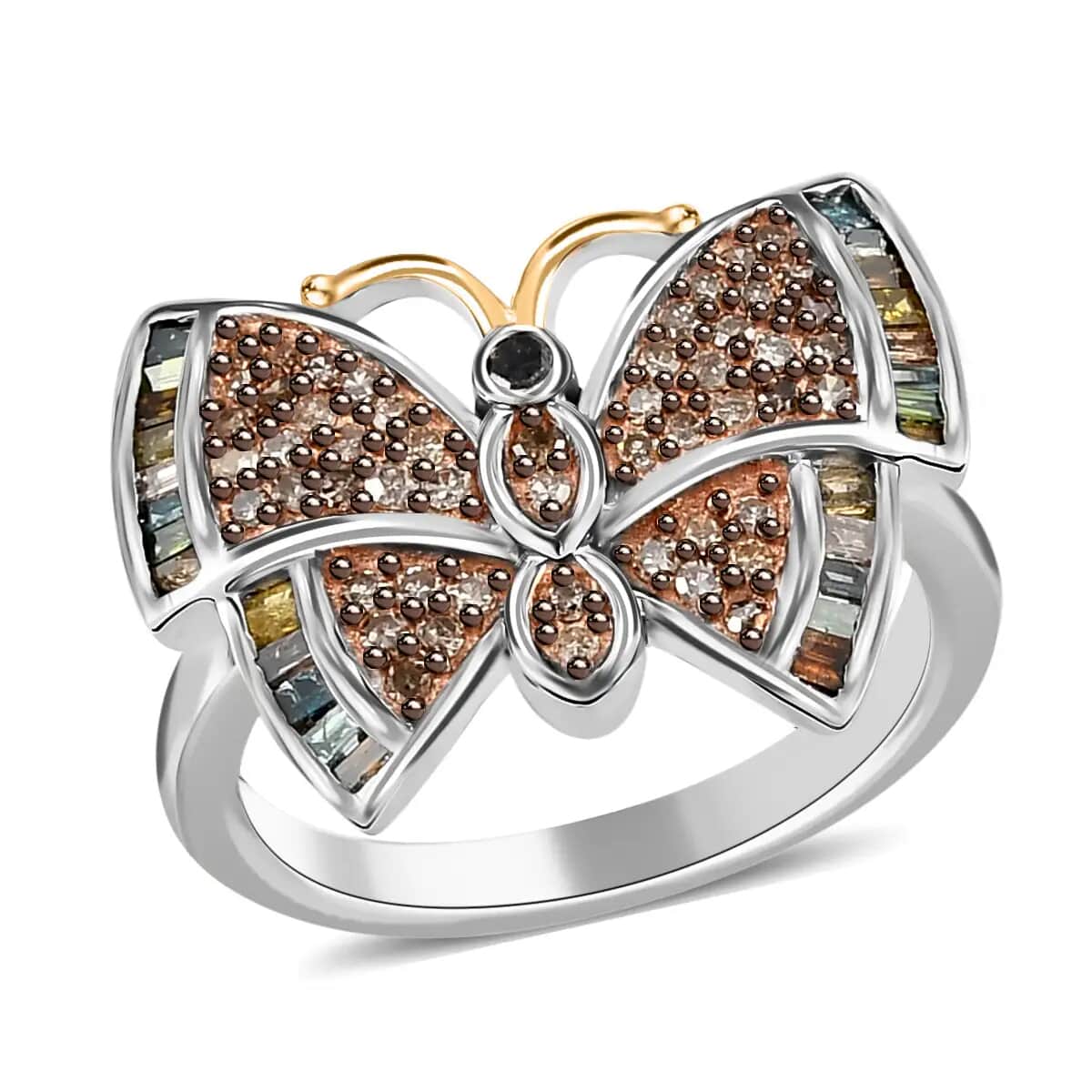 GP Italian Garden Collection Multi Diamond Butterfly Ring, Multi Diamond Ring, Vermeil YG and Platinum Over Sterling Silver Ring 0.50 ctw image number 0